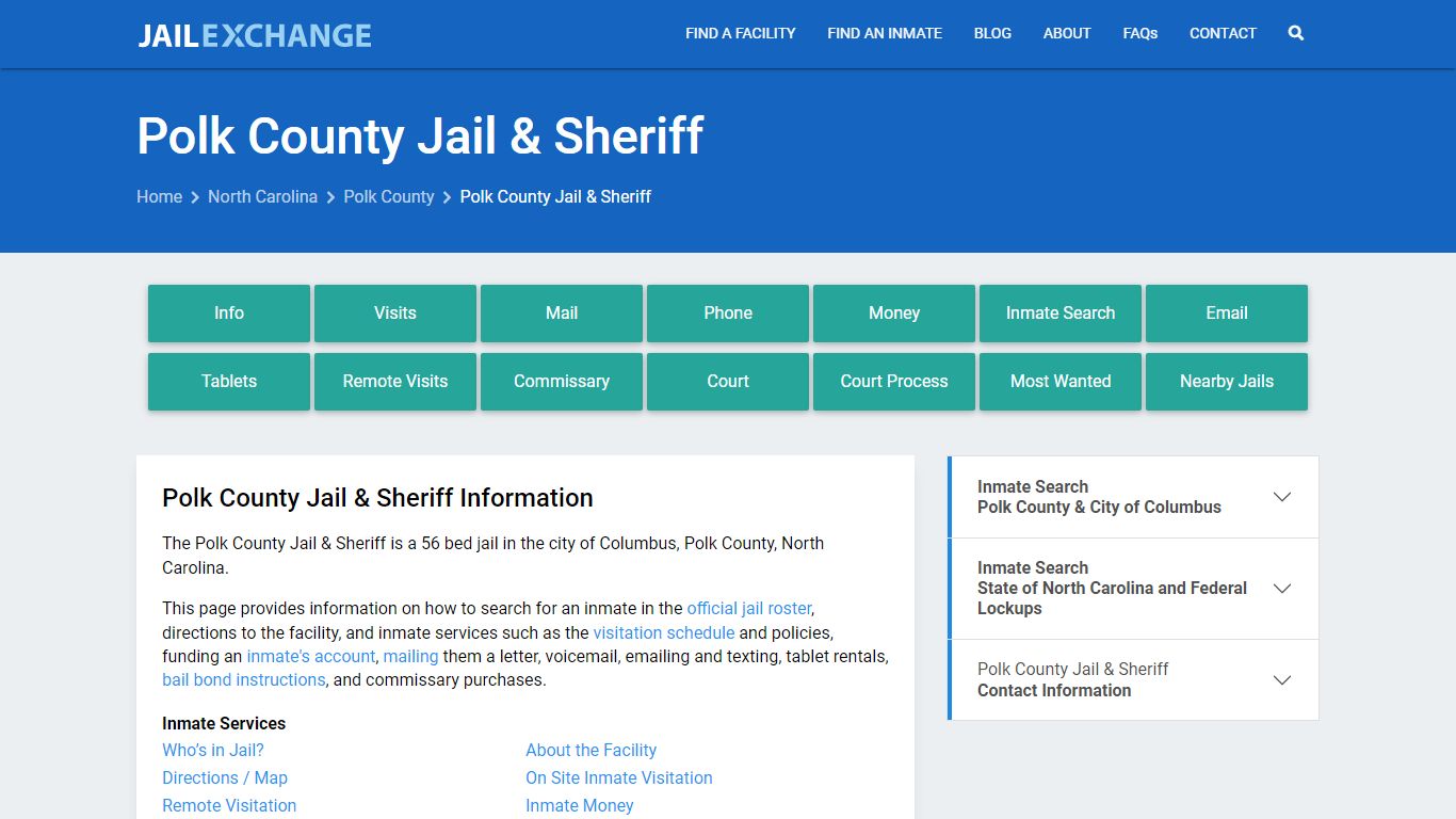Polk County Jail & Sheriff, NC Inmate Search, Information